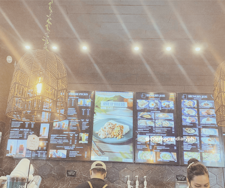 Dear Joe menu board display